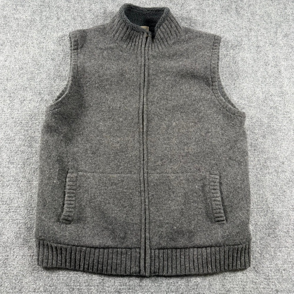 L.L.Bean Sweater Vest Mens XL Gray Lambswool Fleece Lined Full Zip 251465 Vest